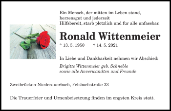 Todesanzeige von Ronald Wittenmeier von saarbruecker_zeitung