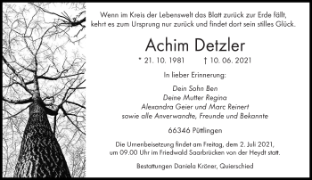 Todesanzeige von Achim Detzler von saarbruecker_zeitung