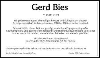 Todesanzeige von Gerd Bies von saarbruecker_zeitung