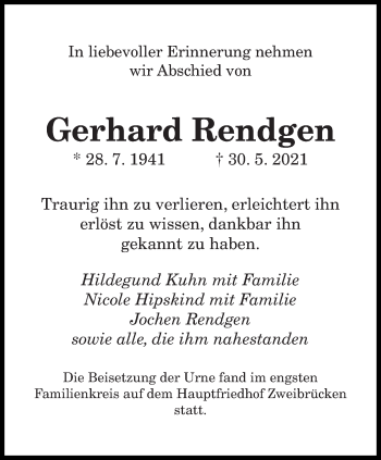 Todesanzeige von Gerhard Rendgen von saarbruecker_zeitung
