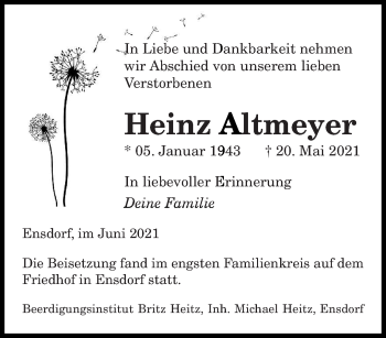 Todesanzeige von Heinz Altmeyer von saarbruecker_zeitung