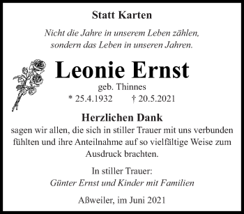 Todesanzeige von Leonie Ernst von saarbruecker_zeitung