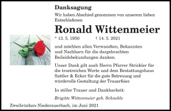 Todesanzeige von Ronald Wittenmeier von saarbruecker_zeitung