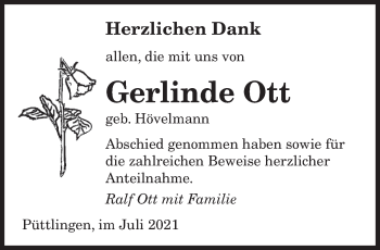 Todesanzeige von Gerlinde Ott von saarbruecker_zeitung