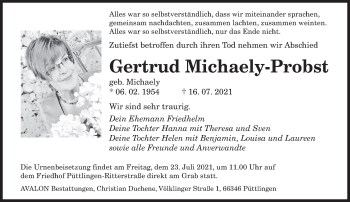 Todesanzeige von Gertrud Michaely-Probst von saarbruecker_zeitung