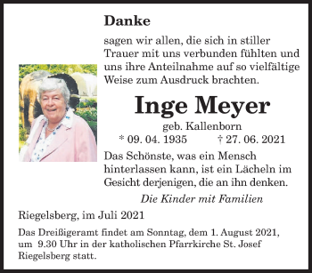 Todesanzeige von Inge Meyer von saarbruecker_zeitung