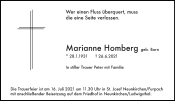 Todesanzeige von Marianne Homberg von saarbruecker_zeitung