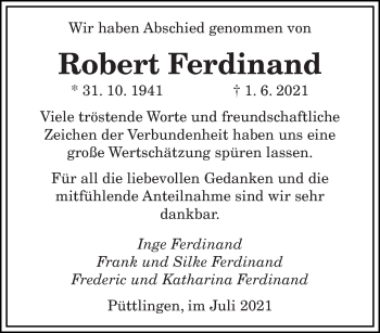 Todesanzeige von Robert Ferdinand von saarbruecker_zeitung