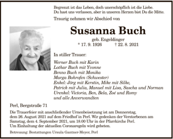 Todesanzeige von Susanna Buch von saarbruecker_zeitung