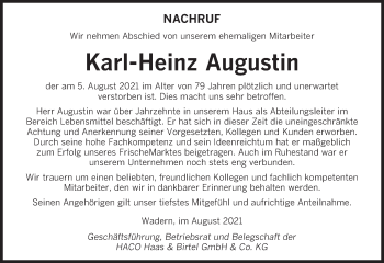 Todesanzeige von Karl-Heinz Augustin von saarbruecker_zeitung