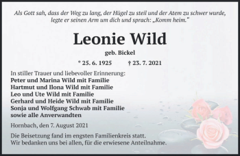 Todesanzeige von Leonie Wild von saarbruecker_zeitung