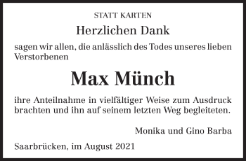 Todesanzeige von Max Münch von saarbruecker_zeitung