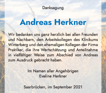 Todesanzeige von Andreas Herkner von saarbruecker_zeitung