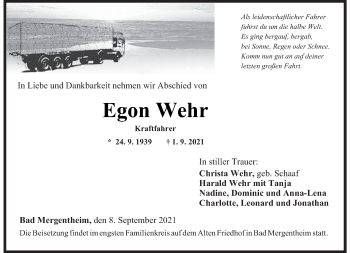 Todesanzeige von Egon Wehr von saarbruecker_zeitung