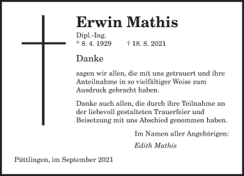 Todesanzeige von Erwin Mathis von saarbruecker_zeitung