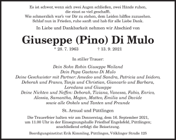Todesanzeige von Giuseppe Di Mulo von saarbruecker_zeitung