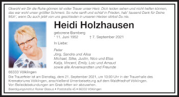 Todesanzeige von Heidi Holzhausen von saarbruecker_zeitung