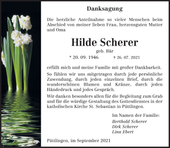 Todesanzeige von Hilde Scherer von saarbruecker_zeitung