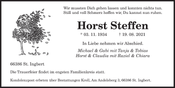 Todesanzeige von Horst Steffen von saarbruecker_zeitung
