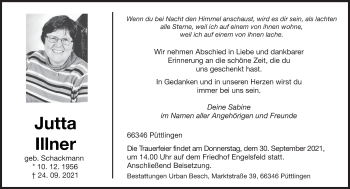 Todesanzeige von Jutta Illner von saarbruecker_zeitung