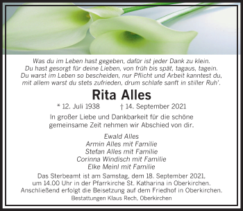 Todesanzeige von Rita Alles von saarbruecker_zeitung
