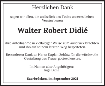 Todesanzeige von Werner Robert Didié von saarbruecker_zeitung