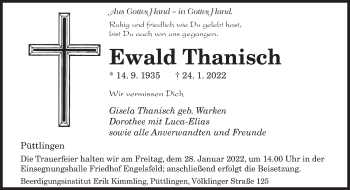Todesanzeige von Ewald Thanisch von saarbruecker_zeitung
