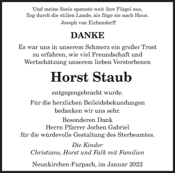 Todesanzeige von Horst Staub von saarbruecker_zeitung