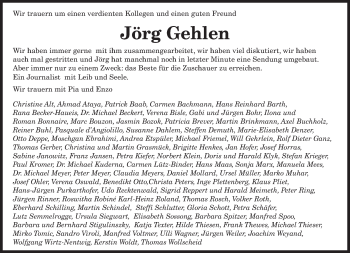 Todesanzeige von Jörg Gehlen von saarbruecker_zeitung