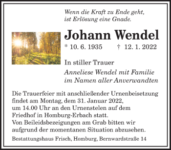 Todesanzeige von Johann Wendel von saarbruecker_zeitung