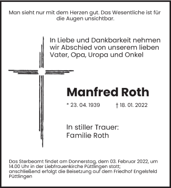 Todesanzeige von Manfred Roth von saarbruecker_zeitung