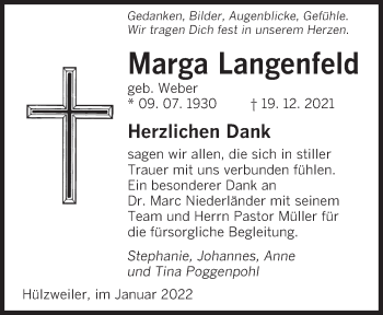 Todesanzeige von Marga Langenfeld von saarbruecker_zeitung