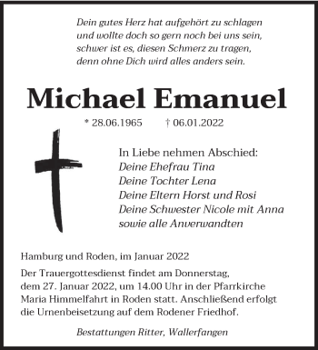 Todesanzeige von Michael Emanuel von saarbruecker_zeitung