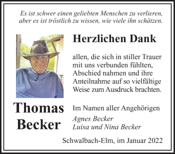 Todesanzeige von Thomas Becker von saarbruecker_zeitung