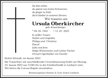 Todesanzeige von Ursula Oberkircher von saarbruecker_zeitung