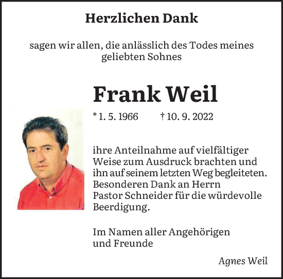 Todesanzeige von Frank Weil von saarbruecker_zeitung