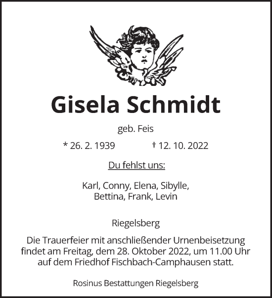 Todesanzeige von Gisela Schmidt von saarbruecker_zeitung