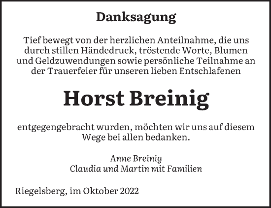 Todesanzeige von Horst Breinig von saarbruecker_zeitung