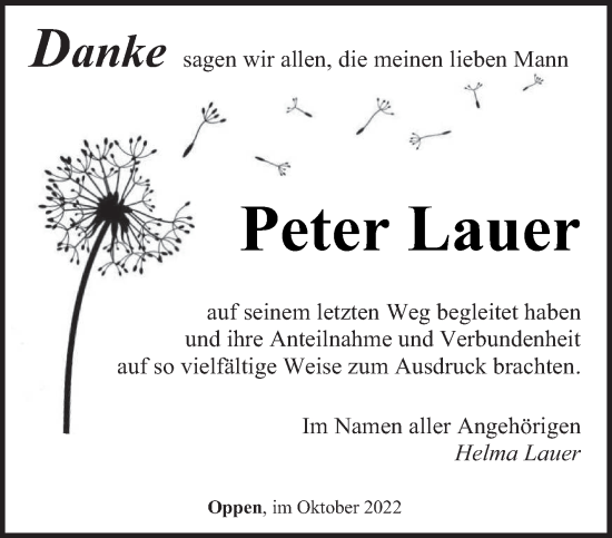Todesanzeige von Peter Lauer von saarbruecker_zeitung