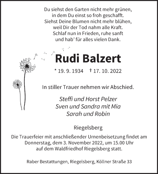 Todesanzeige von Rudi Balzert von saarbruecker_zeitung