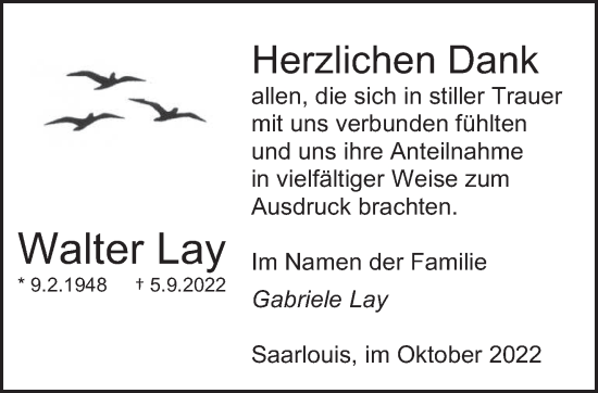 Todesanzeige von Walter Lay von saarbruecker_zeitung