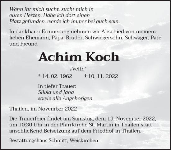 Todesanzeige von Achim Koch von saarbruecker_zeitung