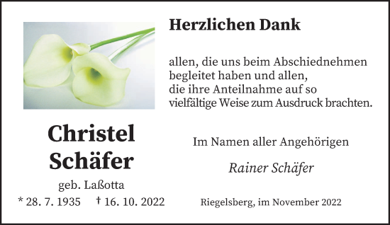 Todesanzeige von Christel Schäfer von saarbruecker_zeitung