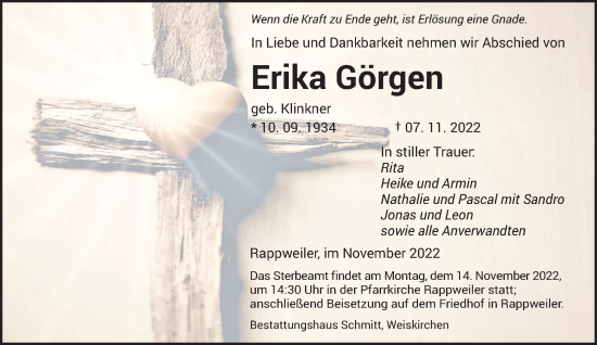 Todesanzeige von Erika Görgen von saarbruecker_zeitung