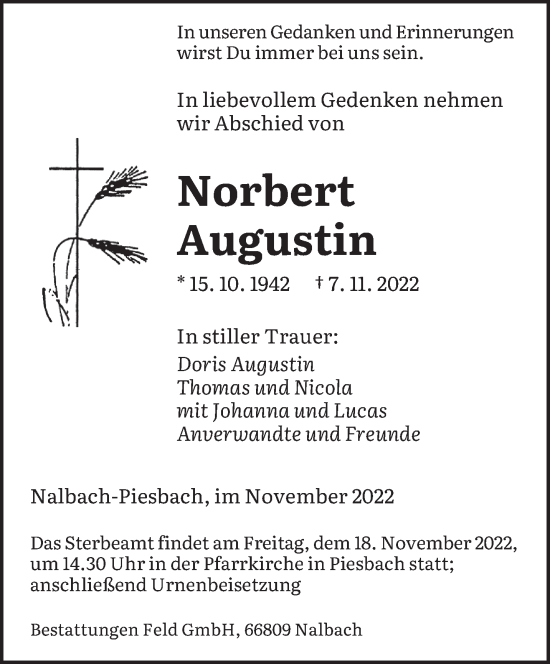 Todesanzeige von Norbert Augustin von saarbruecker_zeitung