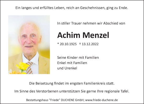 Todesanzeige von Achim Menzel von saarbruecker_zeitung