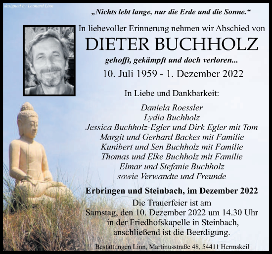 Todesanzeige von Dieter Buchholz von saarbruecker_zeitung