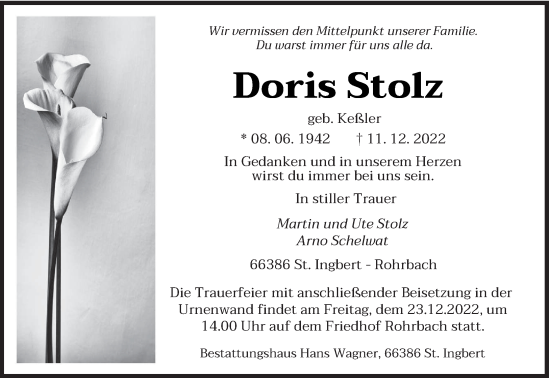 Todesanzeige von Doris Stolz von saarbruecker_zeitung