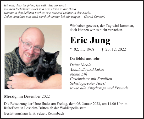 Todesanzeige von Eric Jung von saarbruecker_zeitung