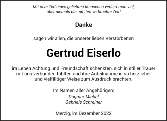 Todesanzeige von Gertrud Eiserlo von saarbruecker_zeitung